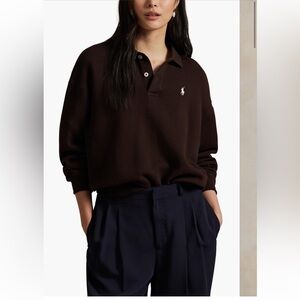 Ralph Lauren Dark Brown polo-collar fleece pullover  small medium